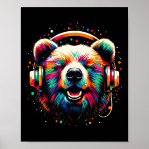 Cool Bear Headphone Music Art Christmas Birthday  Poster