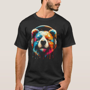 Cool Bear Headphone Music Art Christmas Birthday T-Shirt