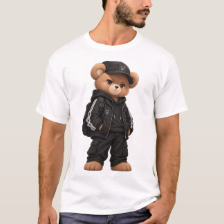 Cool Bear in Streetwear Hoodie & Cap Illustration T-Shirt