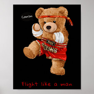 Cool Bear Man Boxing Fight Style Illustration Grap Poster