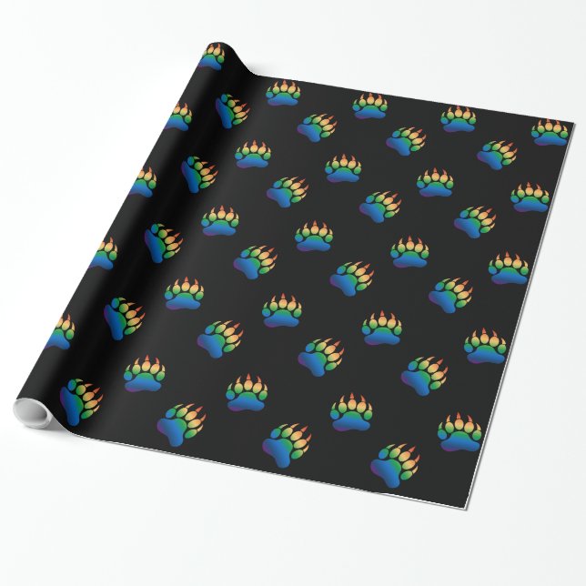 Cool Bear Pride Bear Paw Pattern Wrapping Paper (Unrolled)