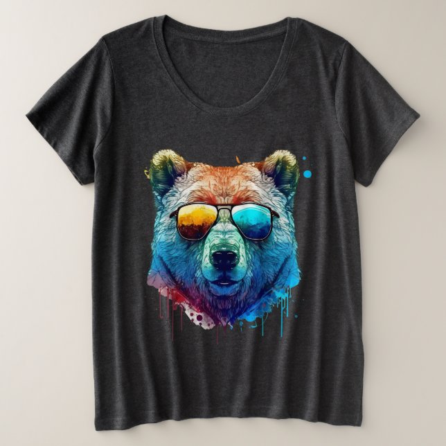 Cool Bear Shades Graphic T-Shirt Plus Size T-Shirt (Design Front)