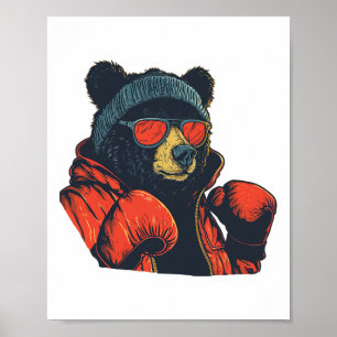 Cool Bear With Sungles And Boxing Gloves For Boys Poster