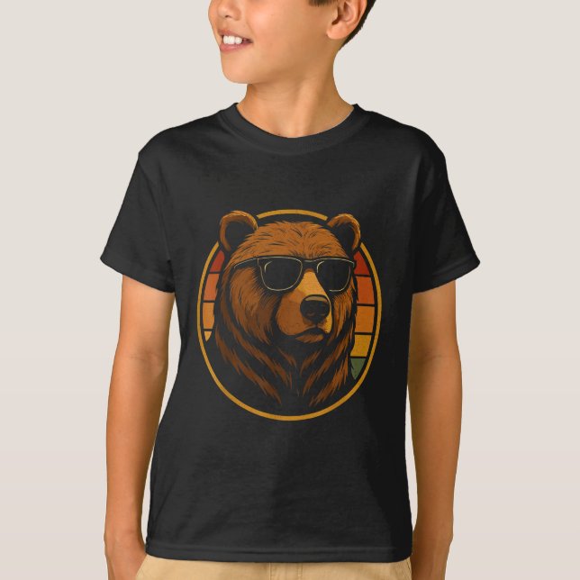 Cool Bear With Sungles Retro Wilderness  T-Shirt (Front)