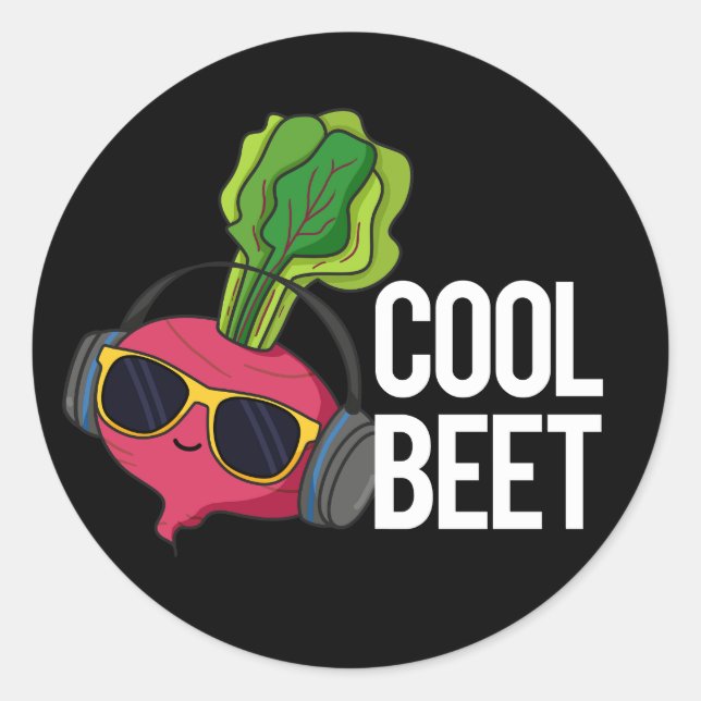 Cool Beet Funny Veggie Pun Dark BG Classic Round Sticker (Front)
