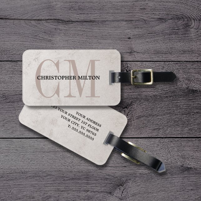 Cool Beige Black Bold Monogram Luggage Tag (Creator Uploaded)