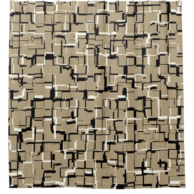 COOL Beige Black White Pattern Shower Curtain (Front)