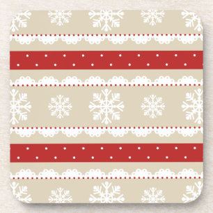 Cool Beige Red White Christmas Pattern Coaster