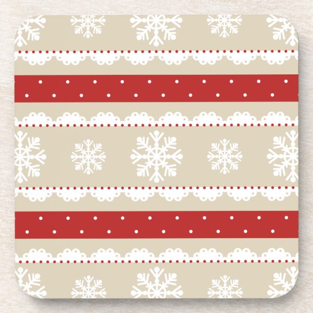 Cool Beige Red White Christmas Pattern Coaster (Front)