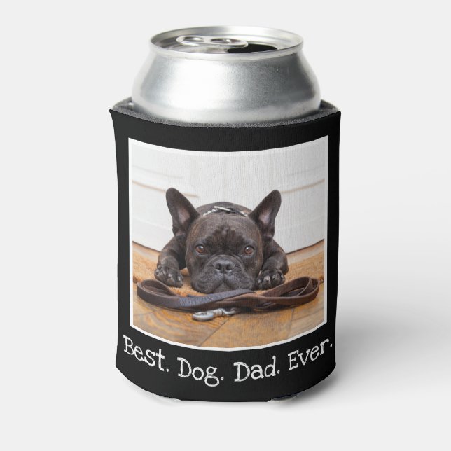 Cool Best Dog Dad Ever Photo Personalised Black  Can Cooler (Can Back)