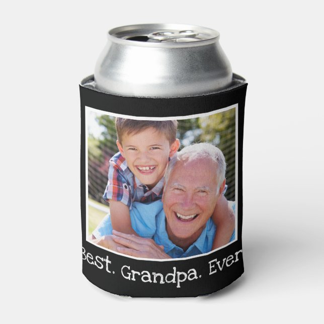 Cool Best Grandpa Ever Photo Personalised Black   Can Cooler (Can Front)