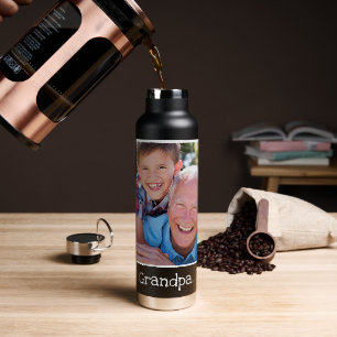 Cool Best Grandpa Ever Photo Personalized Black Water Bottle