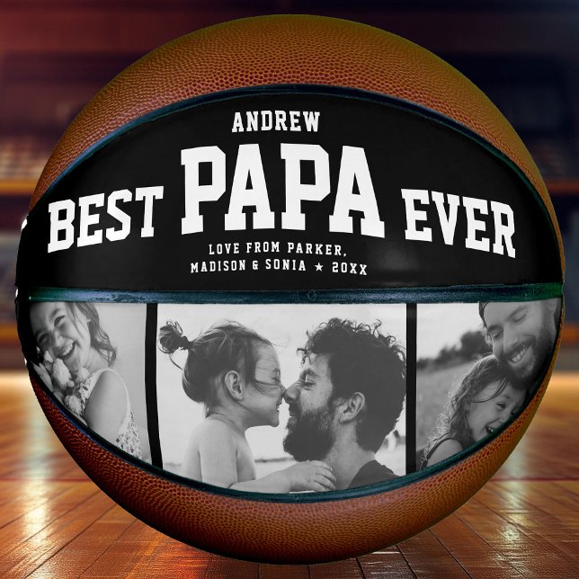 Cool BEST PAPA EVER Modern Trendy Photo Collage Basketball (Creator Uploaded)
