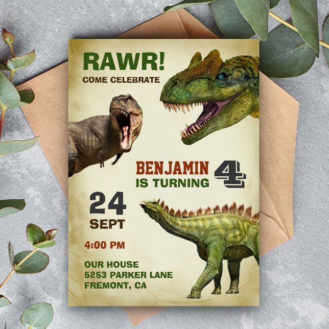 Cool Big Dinosaur Kids Birthday Party Invitation (Creator Uploaded)