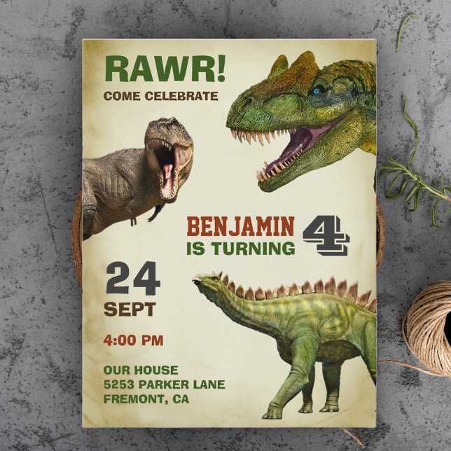 Cool Big Dinosaur Kids Birthday Party Invitation Postcard (Creator Uploaded)