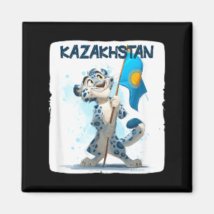 Cool Big Wildcat with Kazakhstan Flag Costume Magnet