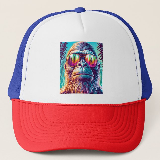 Cool Bigfoot in Hip Sunglasses Trucker Hat (Front)