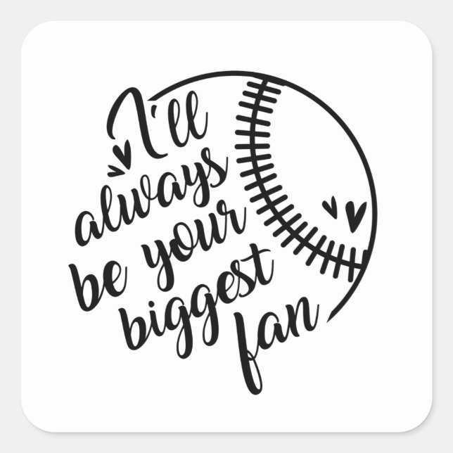 cool biggest fan baseball sports word art square sticker (Front)