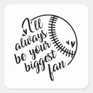 cool biggest fan baseball sports word art square sticker