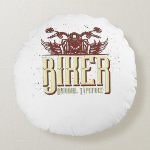 Cool Biker Design - Original Typeface Round Cushion