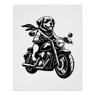Cool Biker Dog Riding a Motorcycle Poster