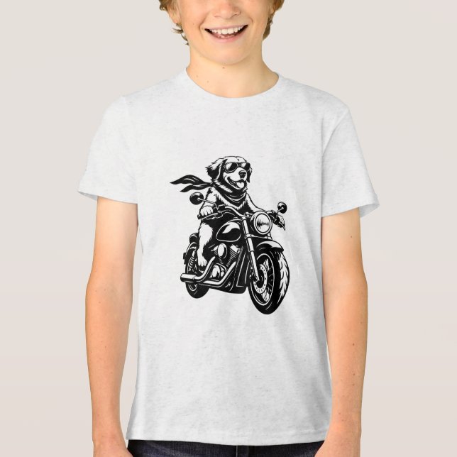 Cool Biker Dog Riding a Motorcycle Tri-Blend Shirt (Front)