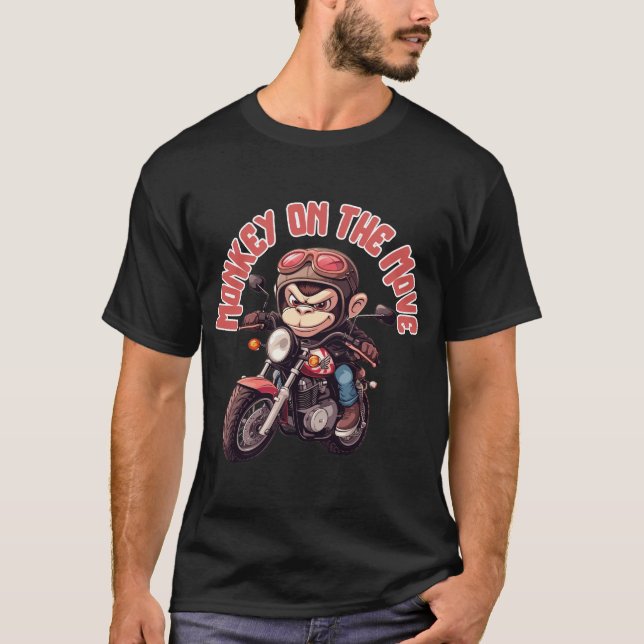 Cool Biker Monkey T-Shirt Monkey on a Mission (Front)