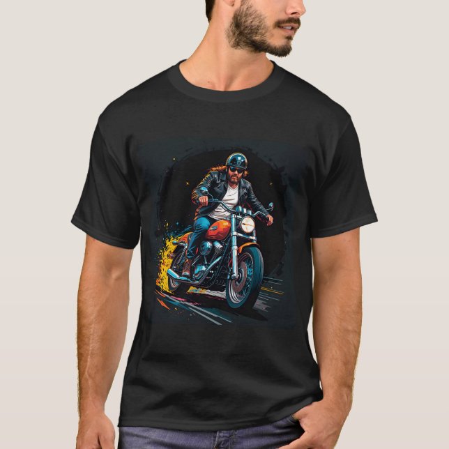 Cool Biker Riding Motorcycle T-Shirt (Front)