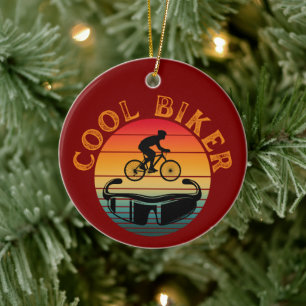 Cool Biker Sunset Sunglasses Ceramic Tree Decoration