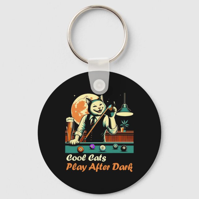 Cool Billiard Playing Kitty Cat  Key Ring (Front)