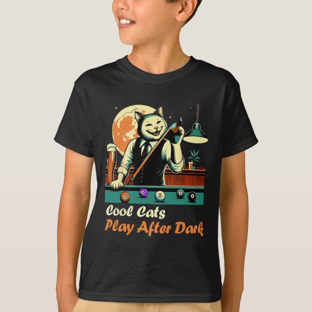 Cool Billiard Playing Kitty Cat  T-Shirt (Front)