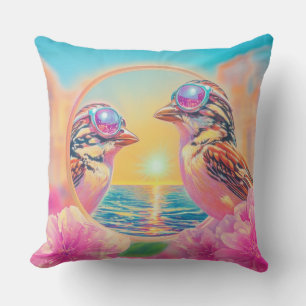 Cool Birds with Sunglasses at Sunset Cushion