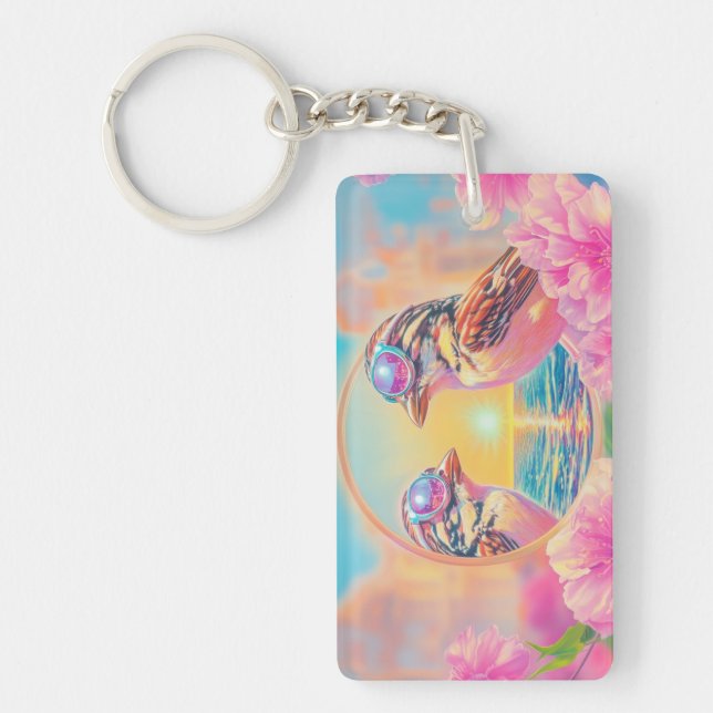 Cool Birds with Sunglasses at Sunset Key Ring (Front)