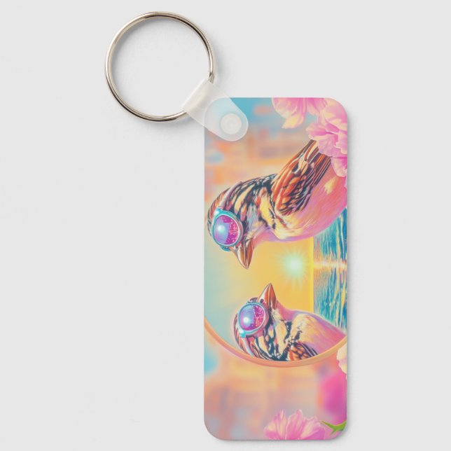 Cool Birds with Sunglasses at Sunset Key Ring (Front)
