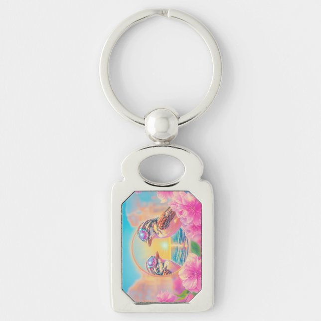 Cool Birds with Sunglasses at Sunset Key Ring (Front)