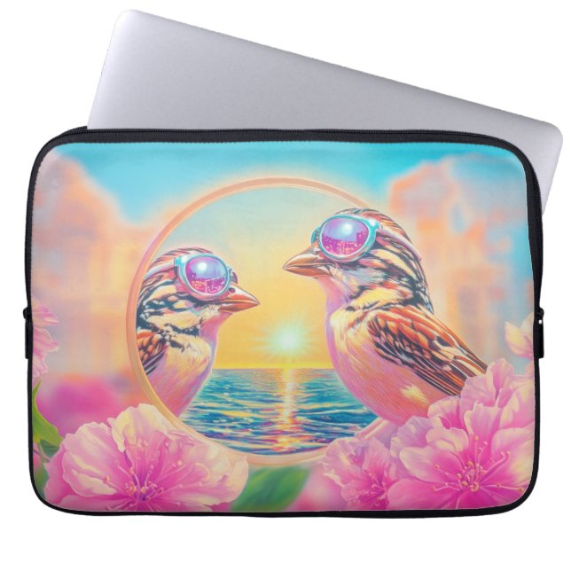Cool Birds with Sunglasses at Sunset Laptop Sleeve (Front)