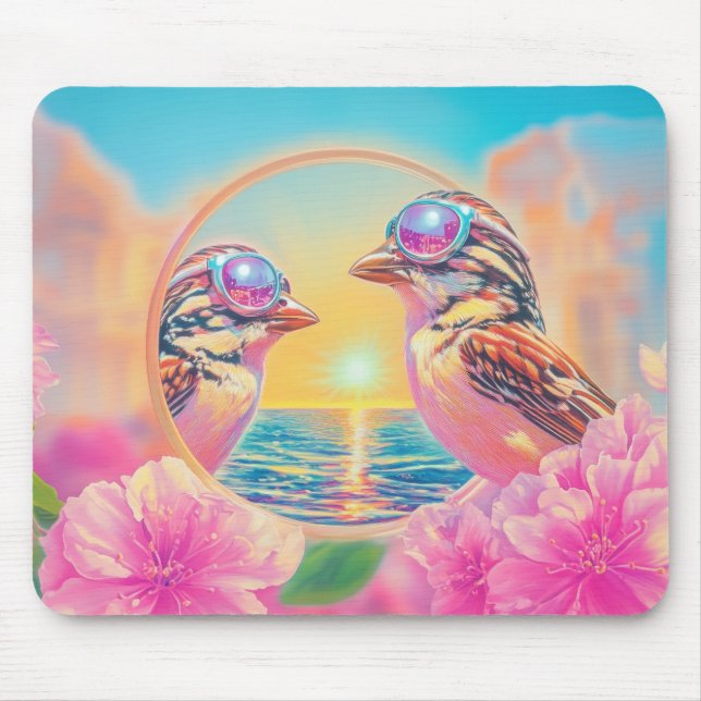 Cool Birds with Sunglasses at Sunset Mouse Pad (Front)