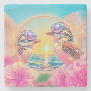 Cool Birds with Sunglasses at Sunset Stone Coaster