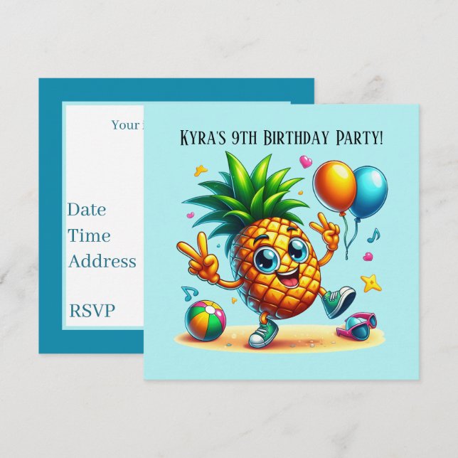 Cool Birthday beach pineapple party  Invitation (Front/Back)
