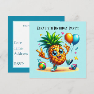 Cool Birthday beach pineapple party Invitation