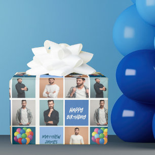 Cool Birthday Boy Mens Photo Collage Personalised Wrapping Paper