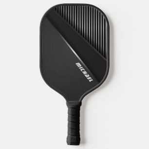 Cool Black Abstract Monogram Name Pickleball Paddle