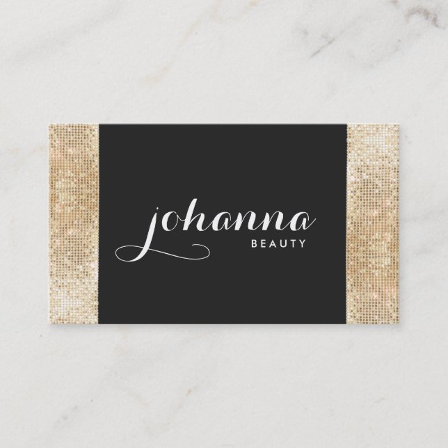 Cool Black and FAUX Gold Sequin Makeup Artist Business Card (Front)