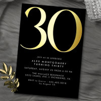 Cool Black and Gold | Womens or Mens 30th Birthday