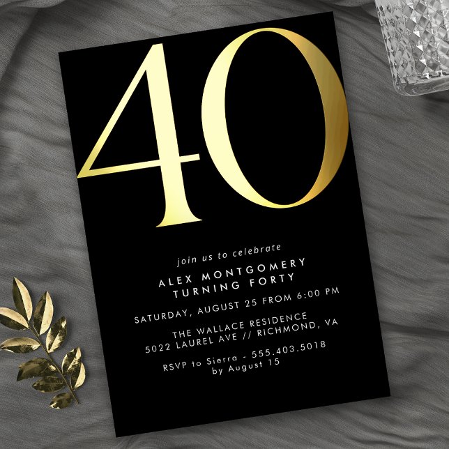 Cool Black and Gold | Womens or Mens 40th Birthday (Creator Uploaded)