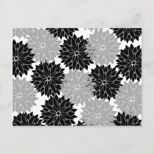 Cool Black and Grey Flower Blossoms Floral Print Postcard
