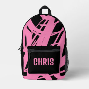 Cool Black And Pink Girls School Printed Backpack