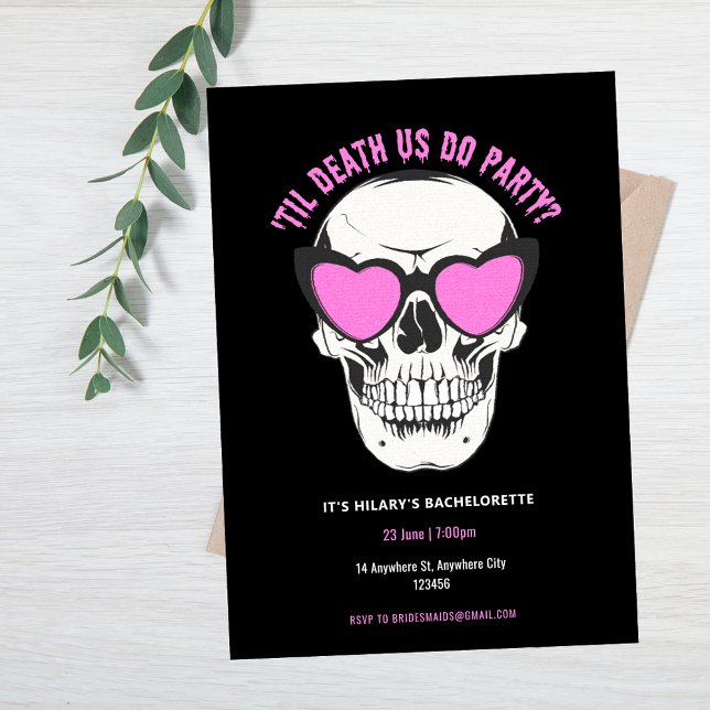 Cool Black and Pink Skull Bachelorette Party Invitation (Black and Pink Skull Bachelorette Party Invitation)
