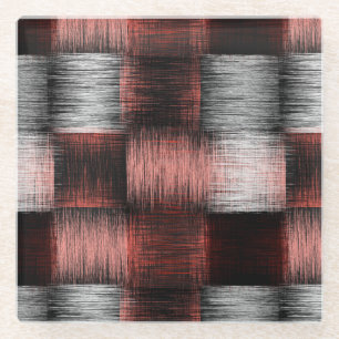 Cool Black and Red Checkerboard Pattern Glass Coaster