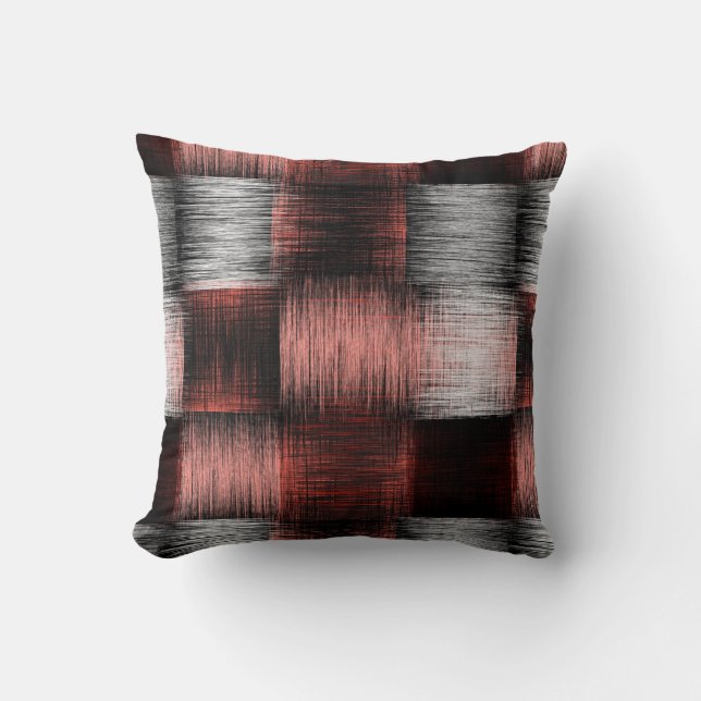 Cool Black and Red Chequerboard Pattern Cushion (Front)